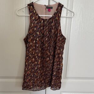 Vince Camuto Brown Multi-Print Sleeveless Scoop Neck Tank